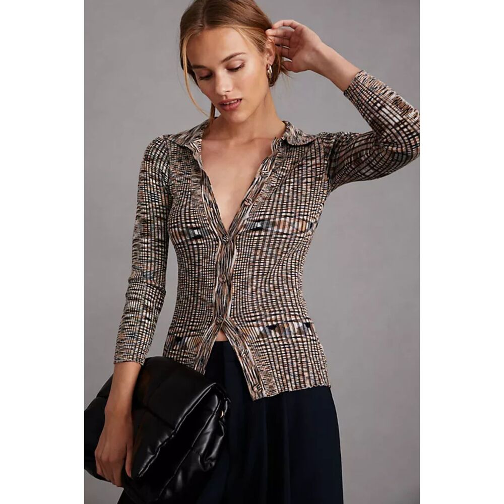Little Lies Spacedye Cardigan Kia Collared Knit Sweater Top sz XS Sexy Bodycon